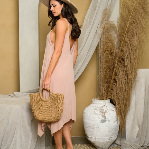 #70 SLEEVELESS V-NECK POCKETS MIDI DRESS - Picture 2 of 7